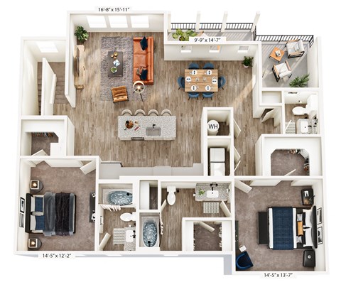 Floor plan for 2 beds, 2.5 baths, 1780 sqft